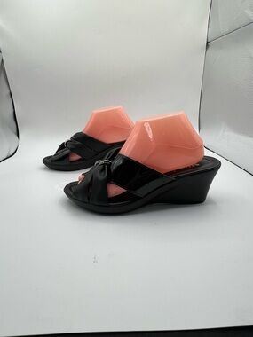 Spring Step Black Leather Wedge Sandals | Made in Italy | Size 41 (US 10)